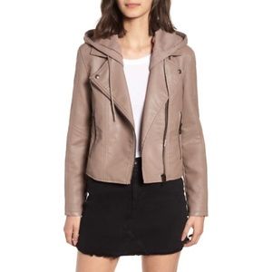 Blanknyc Meant to Be Moto Jacket with Removable Hood Long Sleeve Brown